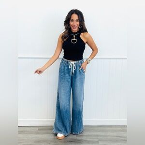 Judy Blue High Waist Palazzo Jeans Elastic Waist Wide Leg Size 16W